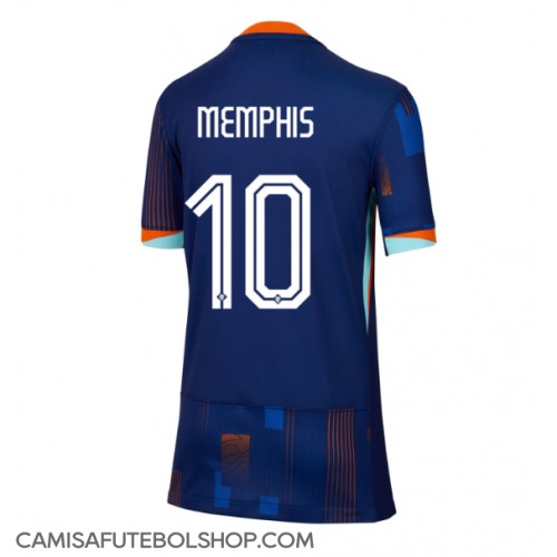 Camisa de time de futebol Holanda Memphis Depay #10 Replicas 2º Equipamento Feminina Europeu 2024 Manga Curta